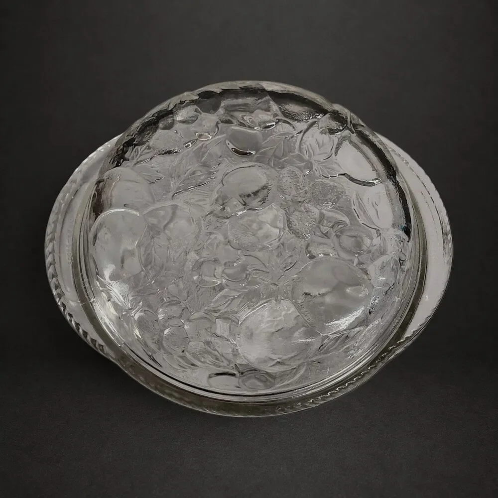 Vintage Libbey Orchard Embossed Nesting Glass Casserole Dish & Pie Pan Set